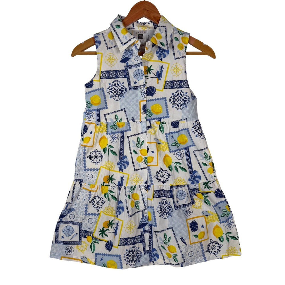 Girls' Lemon Tile Print Sleeveless Casual Dress - White & Yellow